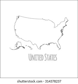 Outline vector map of United States. Simple United States border map. Vector silhouette on white background.