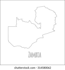 Outline vector map of Zambia. Simple Zambia border map. Vector silhouette on white background.