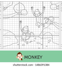 Outline Vector Of Monkeys In Cage At The Zoo, Animal, Field Trip, Educational Tour, Travel