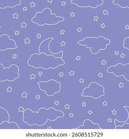 Outline Vector Night Sky Pattern Repeat Seamless for Wallpaper Background Cover Packaging