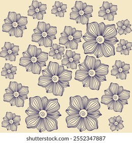 outline vector pattern of flower. with background light brown