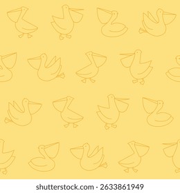 Outline Vector Pelican Seamless Pattern Background for Print Fabric Surface Fashion Wrapping
