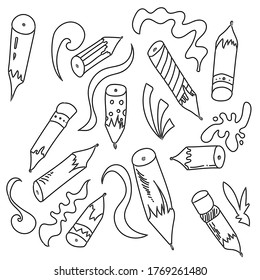 Outline vector pencils doodle set, hand draw illustration with cute pensil for design and creativity