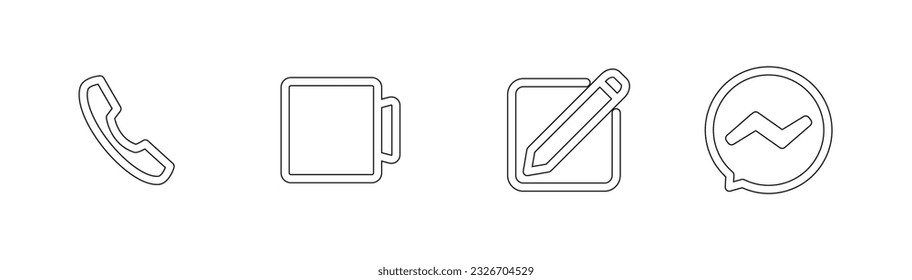 Outline vector of phone, video call, create direct messages,  direct messages icon set, vector, social media button icon, sign, symbol and grapic design.