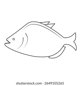 Outline vector of a piranha fish with sharp teeth and streamlined body. Ideal for educational materials, wildlife graphics, aquarium illustrations, or predator-themed vector assets.