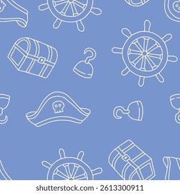 Outline Vector Pirate Pattern Repeat Seamless for Wallpaper Background Cover Packaging
