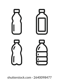 Outline Vector Plastic Bottle Set Illustration. Simple Water Container Design Elements