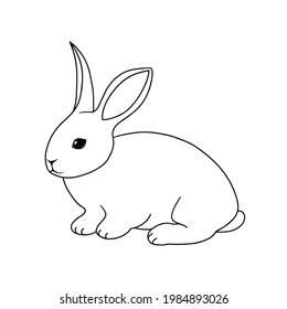 Conejo vector de contorno Conejo. Bunny dibujado a mano. Doodle Hare. Serie de animales de granja. Elemento de diseño de contorno aislado para la página del libro de coloración, veterinario, rústico, ganadería, tema de Pascua