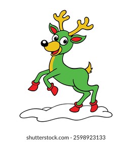 outline vector of a reindeer playfully jumping