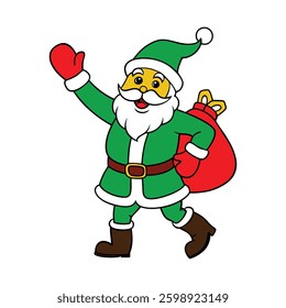 outline vector of santa claus waving joyfully
