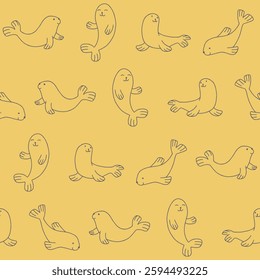 Outline Vector Sea Lion Seamless Pattern Background for Print Fabric Surface Fashion Wrapping