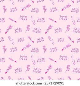 Vector de contorno de fondo sin fisuras con flechas dibujadas a mano. Patrón sin fisuras para el diseño del día de San Valentín.