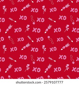 Outline vector seamless background with hand drawn arrows. Seamless simple pattern for Valentines Day design.