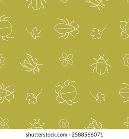 Outline Vector Seamless Pattern of Bug Animal Flower Background for Fashion Wrapping Print Fabric Surface