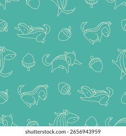 Outline Vector Seamless Pattern of Chipmunk Animal Nut Background for Fashion Wrapping Print Fabric