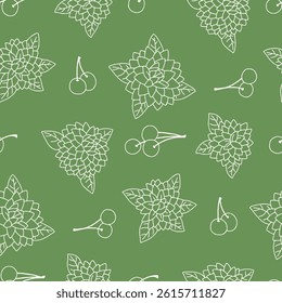 Outline Vector Seamless Pattern of Dahlia Flower Cherry Background for Fashion Wrapping Print Fabric