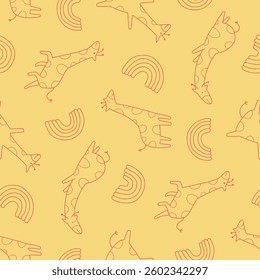 Outline Vector Seamless Pattern of Giraffe Animal Rainbow Background for Fashion Wrapping Print Fabric