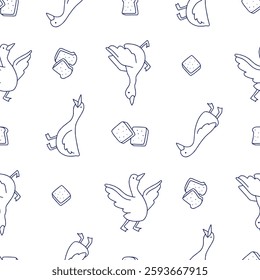 Outline Vector Seamless Pattern of Goose Animal Bread Background for Fashion Wrapping Print Fabric Surface