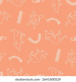 Outline Vector Seamless Pattern of Kangaroo Metal Spring Background for Fashion Wrapping Print Fabric