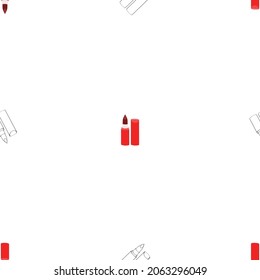 An outline vector seamless pattern of lipsticks isolated on transparent background. Designed in red, black and white colors for prints, wraps, templates, wallpapers, backgrounds