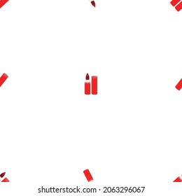 An outline vector seamless pattern of lipsticks isolated on transparent background. Designed in red colors for prints, wraps, templates, wallpapers, backgrounds