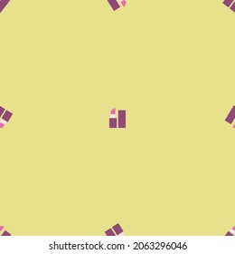 An outline vector seamless pattern of pink lipsticks isolated on yellow background. Designed for prints, wraps, templates, wallpapers, backgrounds