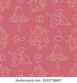 Outline Vector Seamless Pattern of Rafflesia Flower Mushroom Background for Fashion Wrapping Print Fabric