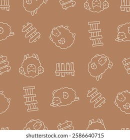 Outline Vector Seamless Pattern of Sheep Animal Fence Background for Fashion Wrapping Print Fabric Surface