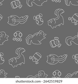 Outline Vector Seamless Pattern of Skunk Gas Mask Background for Fashion Wrapping Print Fabric