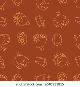 Outline Vector Seamless Pattern of Turkey Animal Pie Background for Fashion Wrapping Print Fabric