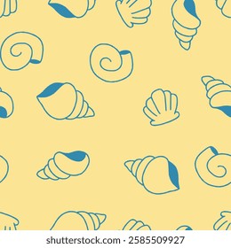 Outline Vector Seashell Pattern Repeat Seamless for Wallpaper Background Cover Packaging