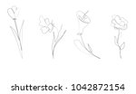 outline vector set of different flowers. single line art