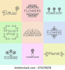 Outline vector set of logo design templates, and signs for identity, business cards and packaging - floral shops, beauty and spa studios