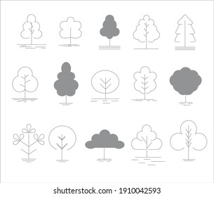 Outline vector set with trees. Vector icons for web design. Isolated on white background. Template for eco design.