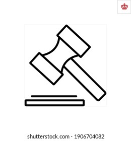 Signo de vector de contorno. Martillo de subastador, signo de martillo del juez. Símbolo vector de contorno. Subasta, símbolo de la corte. Subasta, corte, martillo de subastador, íconos de línea del juez.