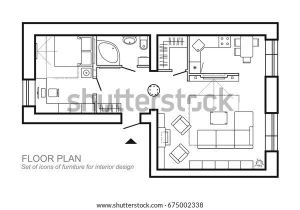 Outline Vector Simple Furniture Plan Floor Stock