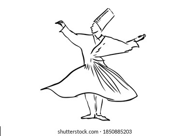 Outline Vector Sketch Sufi Dancer, Turkey
