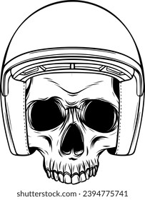 cráneo de vector de contorno en negro