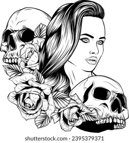 outline vector skull in black