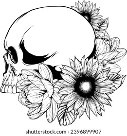 outline vector skull in black