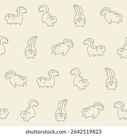 Outline Vector Skunk Seamless Pattern Background for Print Fabric Surface Fashion Wrapping