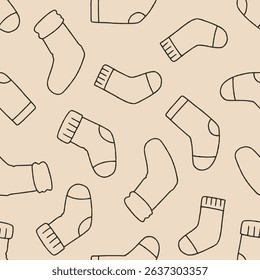 Outline Vector Sock Pattern Repeat Seamless for Wallpaper Background Cover Packaging