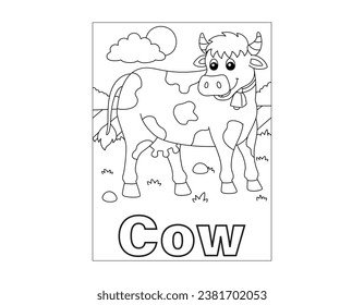 Outline vector standing Cow. Series of Livestock, Farm Animals. Hand drawn line art sketch, doodle, contour design element isolated for coloring book page, veterinary, rustic, animal husbandry theme.