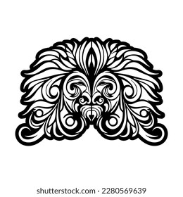 Outline vector tattoo of a Polynesian god mask, in black and white.