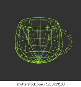 Outline vector tea cup illustration on the black background
