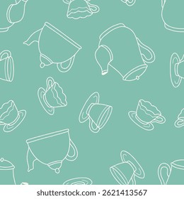 Outline Vector Tea Party Pattern Repeat Seamless for Wallpaper Background Cover Packaging