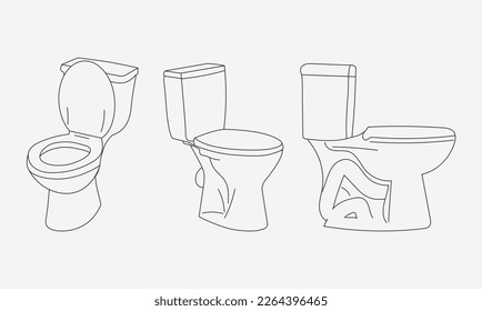 outline vector toilet, boded, pan and bowl. For wc room or bathroom at home. line art vector illustration