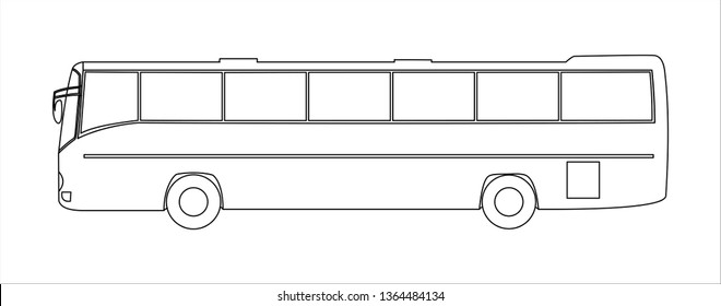 Outline vector tourist bus, side view, template isolated on white background. Passenger transport for corporate identity and advertising design.