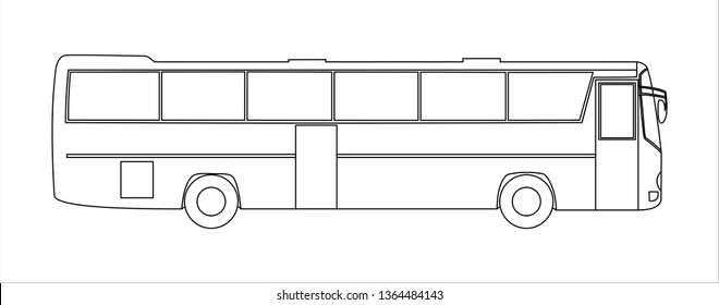 Outline vector tourist bus, side view, template isolated on white background. Passenger transport for corporate identity and advertising design.