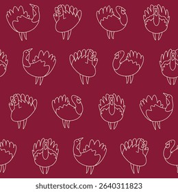 Outline Vector Turkey Seamless Pattern Background for Print Fabric Surface Fashion Wrapping